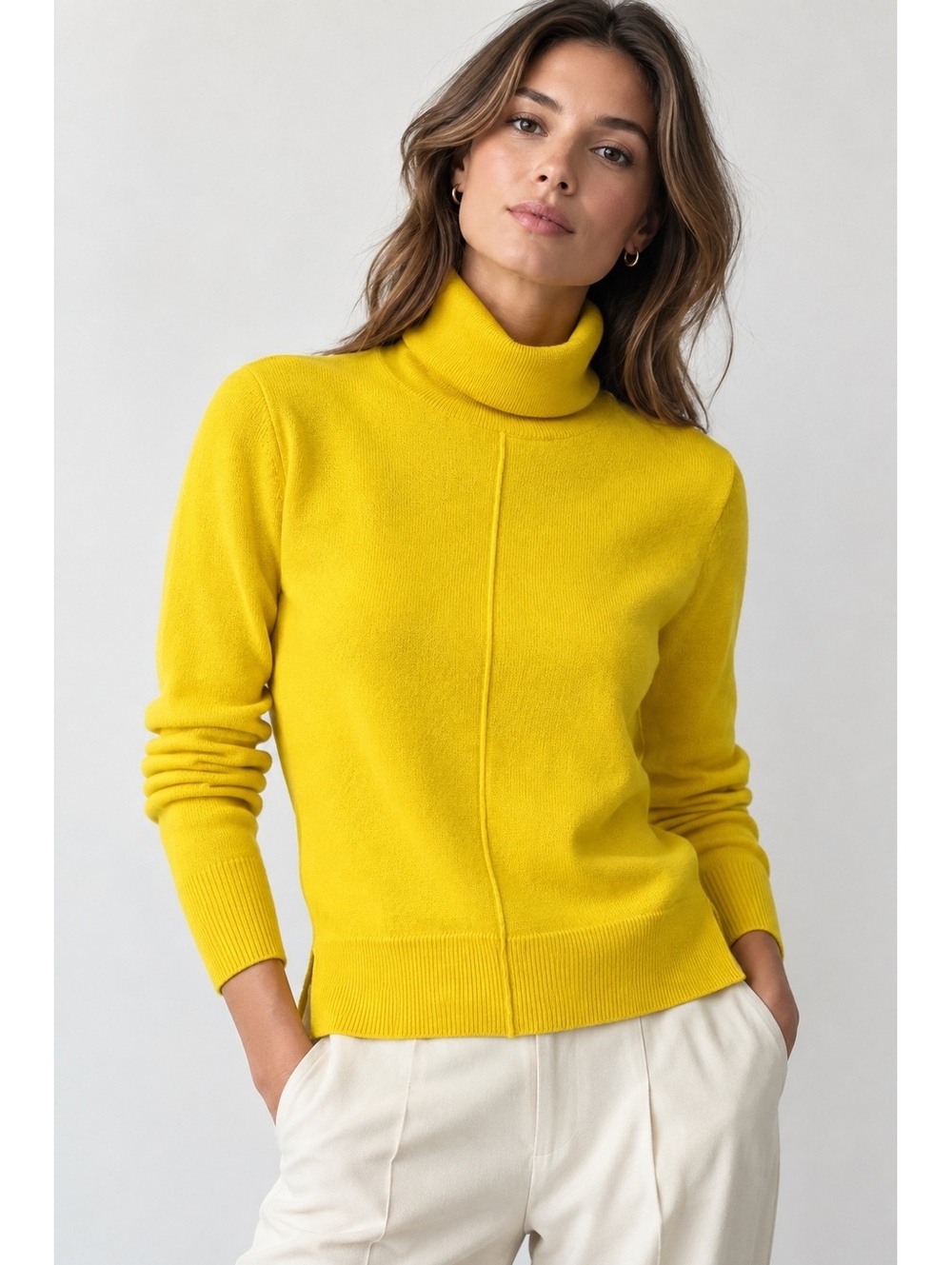 SEA New York Women XS Yellow 100% Wool Turtleneck Sweater Quiet Luxury